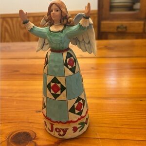Jim Shore Angel Figurine with Blue and Red Patchwork